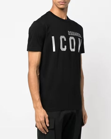 Silver Logo Icon Cotton Regular Fit T-Shirt Black