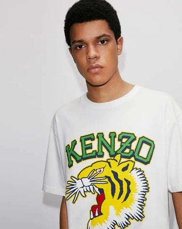 Tiger Graphic Print regular fit Crew-Neck White T-Shirt