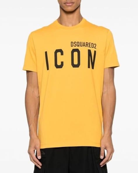 Men D2 Icon Print Regular Fit Crew-Neck T-Shirt Yellow