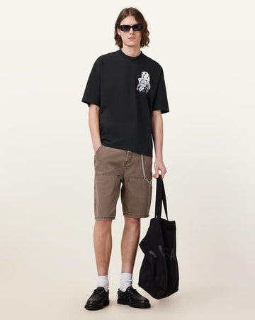 Dealt Graphic Print Oversized Fit Crew-Neck Black T-Shirt