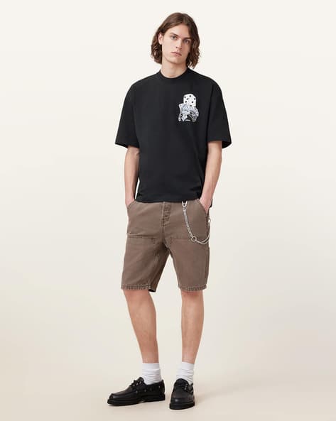 Dealt Graphic Print Oversized Fit Crew-Neck Black T-Shirt