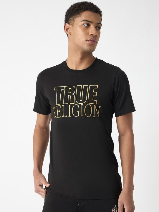 Golden Typography Printed Black T-shirt