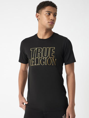 Golden Typography Printed Black T-shirt