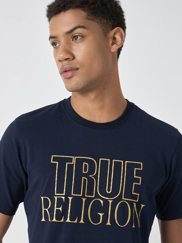 Men Typography Printed on Navy T-shirt
