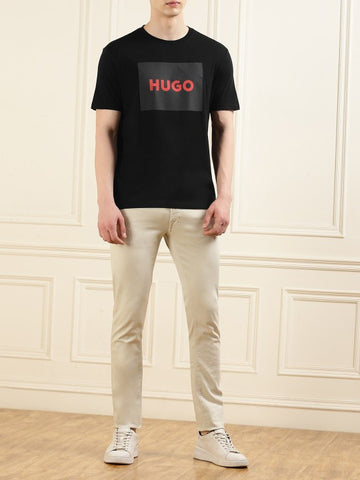 Stylish Black & Red Printed Round Neck Cotton T-shirt