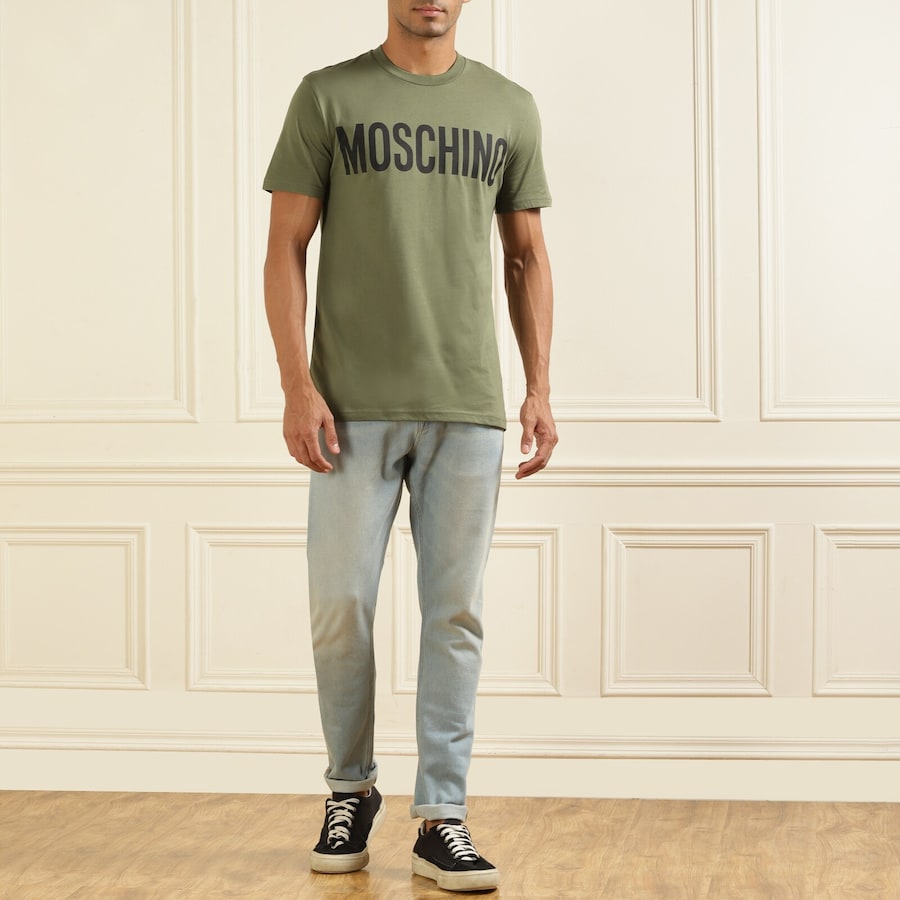 Men Olive Front Branding T-shirt