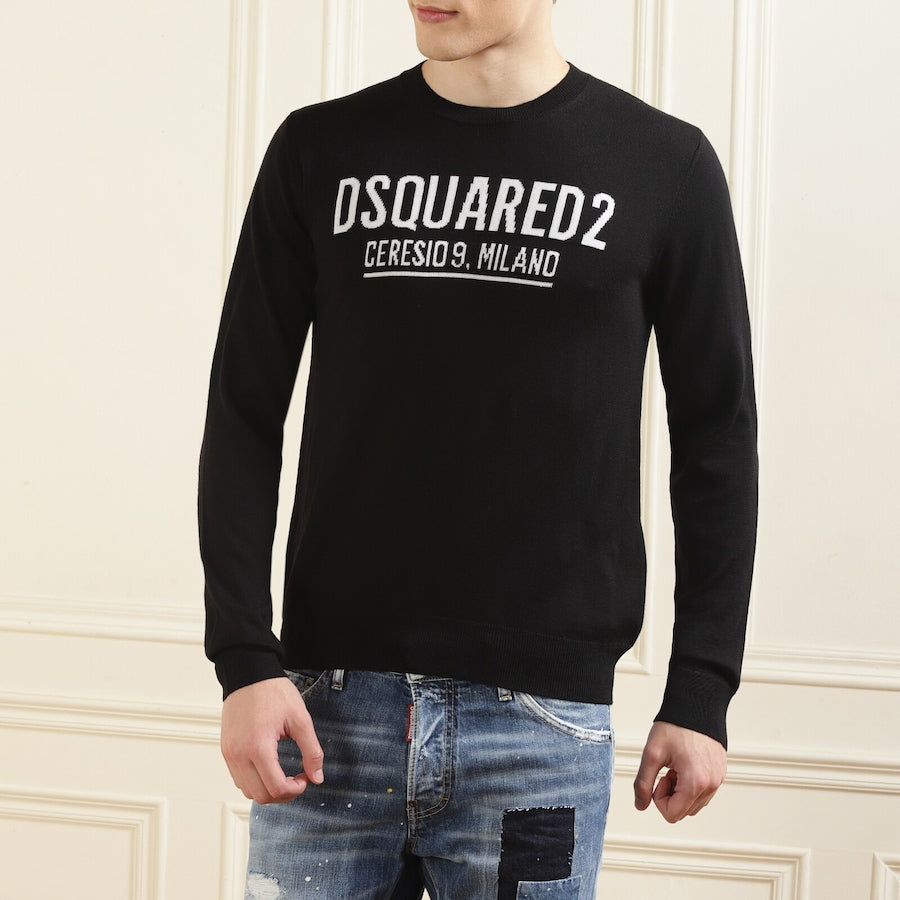 Men Black D2 CERESIO9 MILANO Chest Logo Sweatshirt