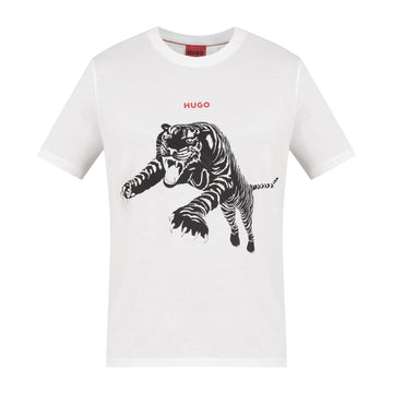 Men White Tiger Pounce Print T-Shirt