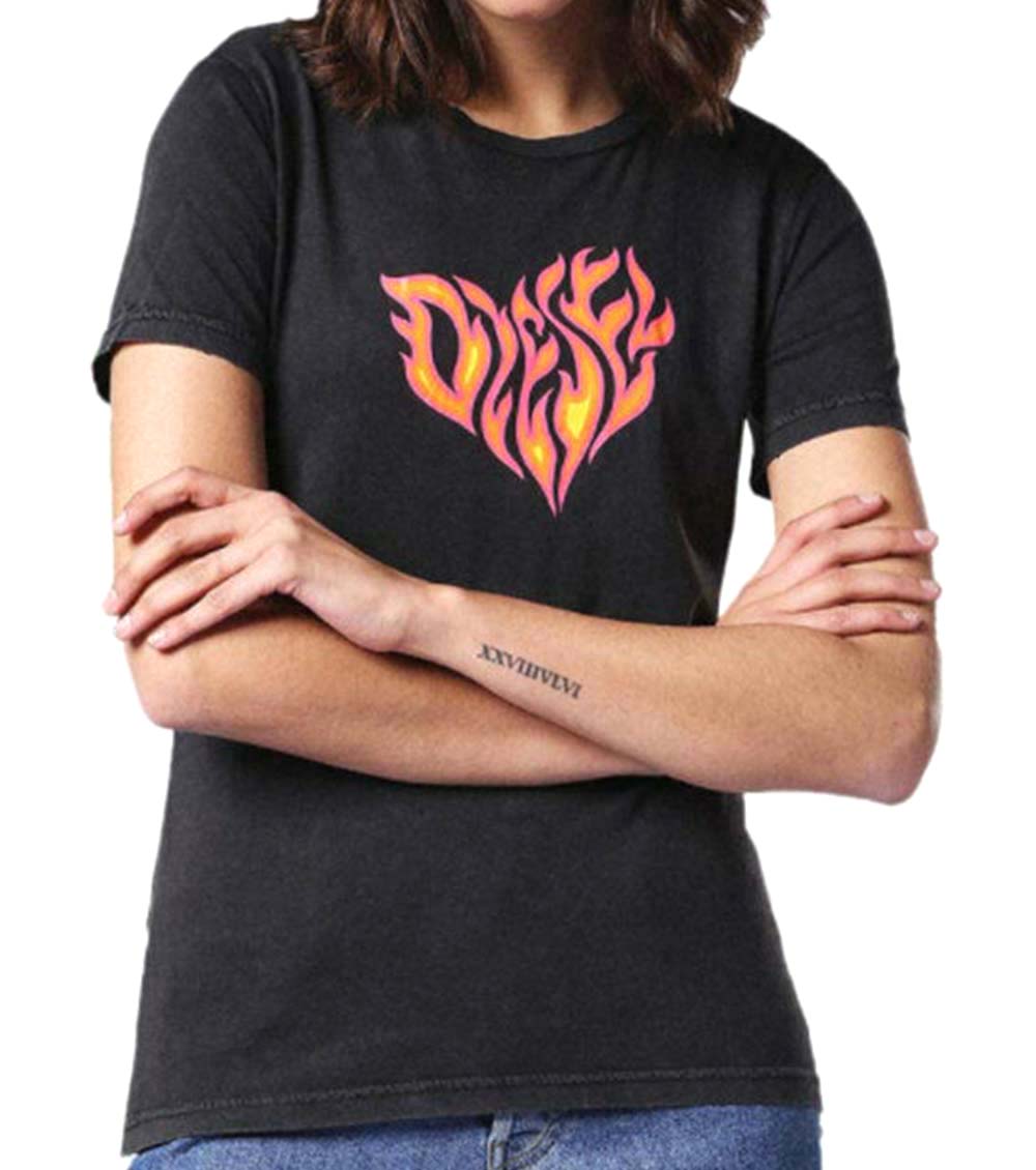Fire Style Crewneck Logo Black T-Shirt
