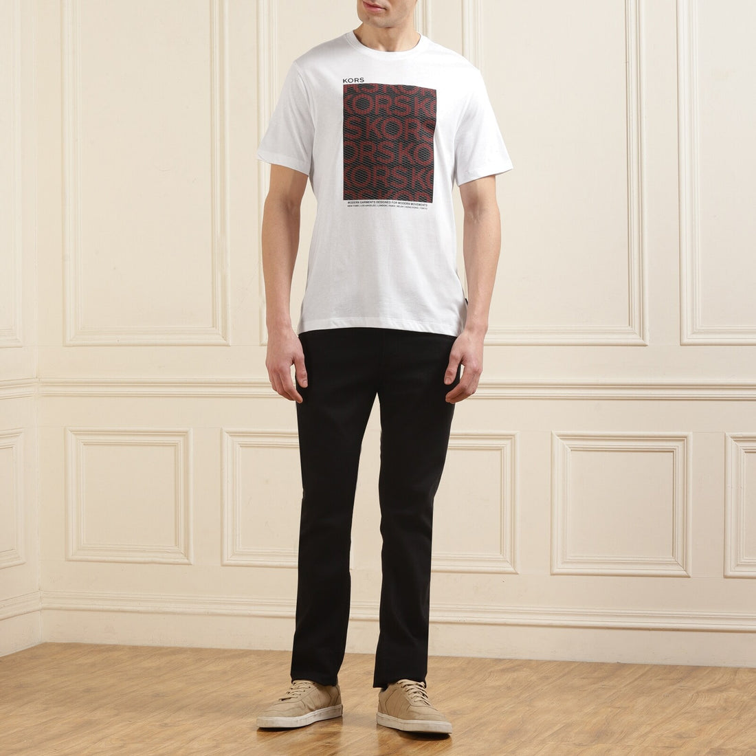 Michael Kors Men White Mesh Kors Block Print T-shirt