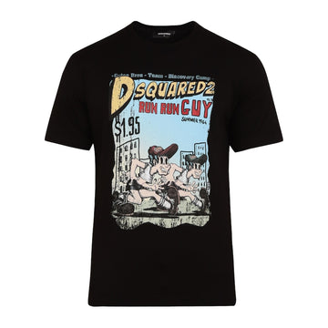 Black Cartoon Print Cool-Fit T-shirt