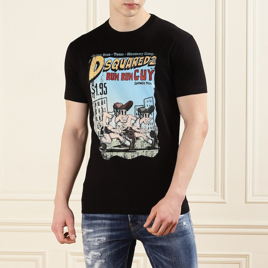 Black Cartoon Print Cool-Fit T-shirt