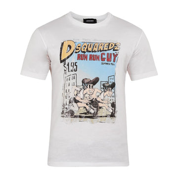 White Cartoon Print Cool-Fit Men's T-shirt