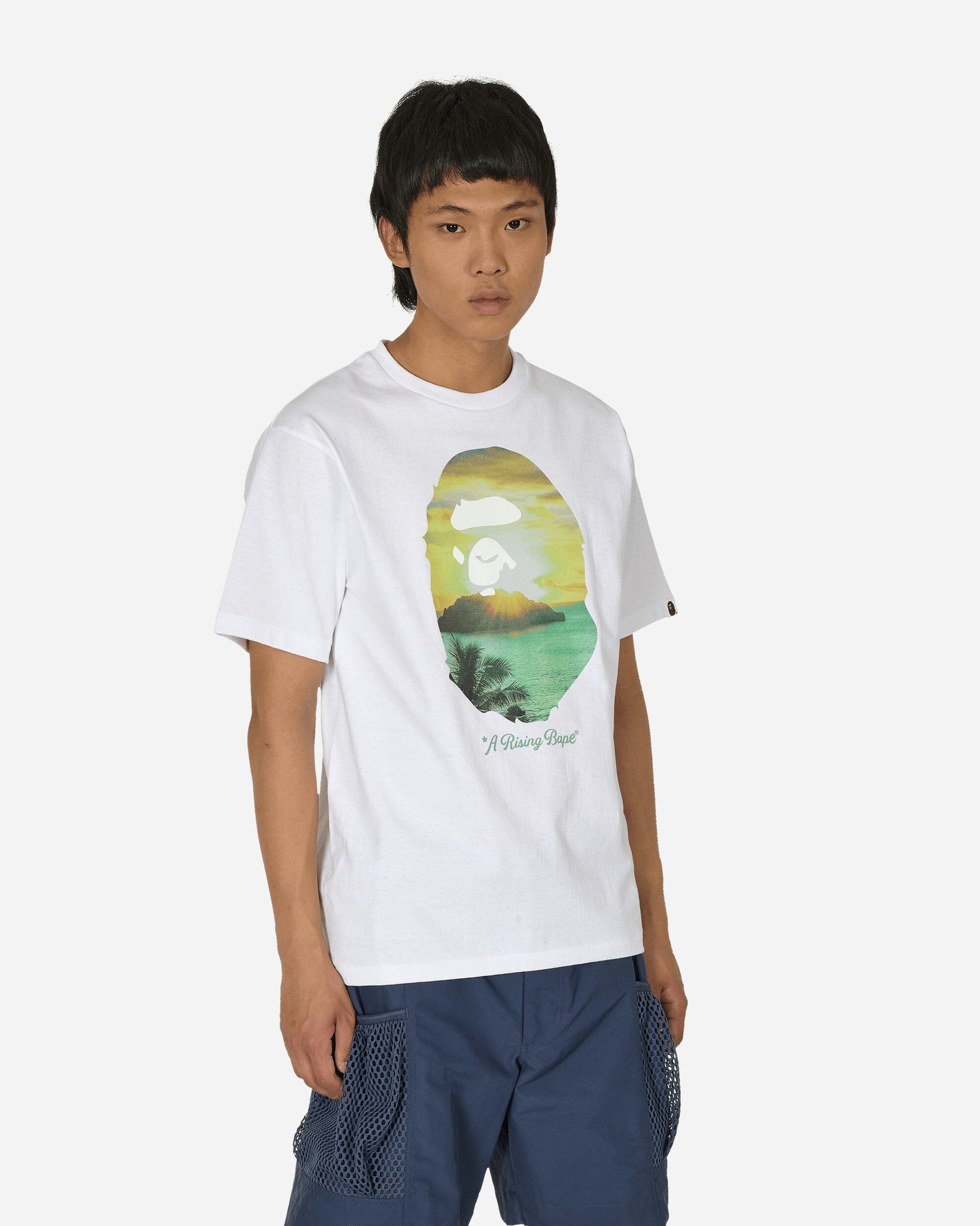 Men White A Rising BAPE Ape Head Printed T-Shirt