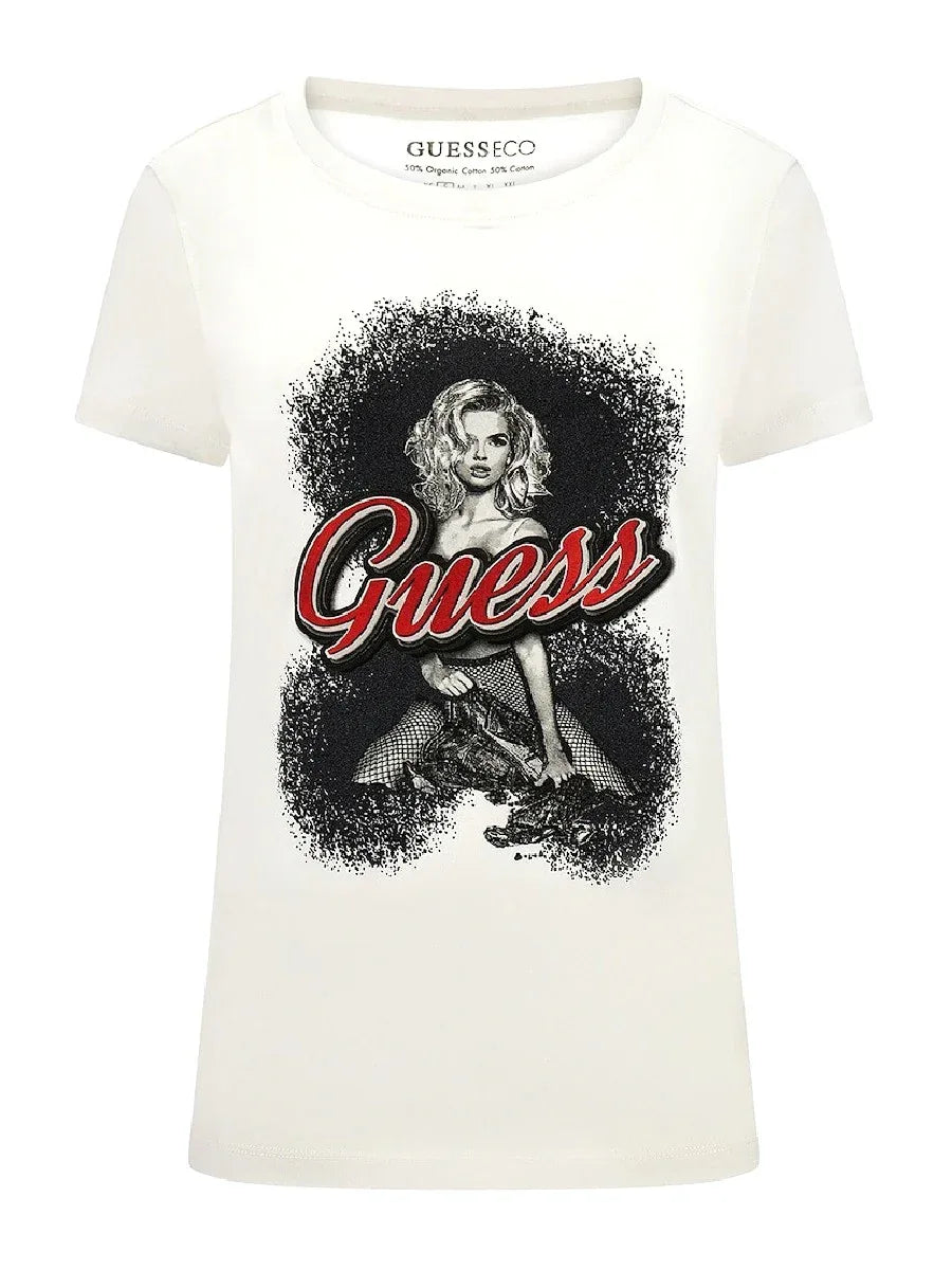 GUESS Printed Regular Fit Printed Short Sleeves Round Neck Cotton T-shirt