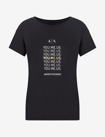 Foil Logo Print Boyfriend Fit Black T-Shirt