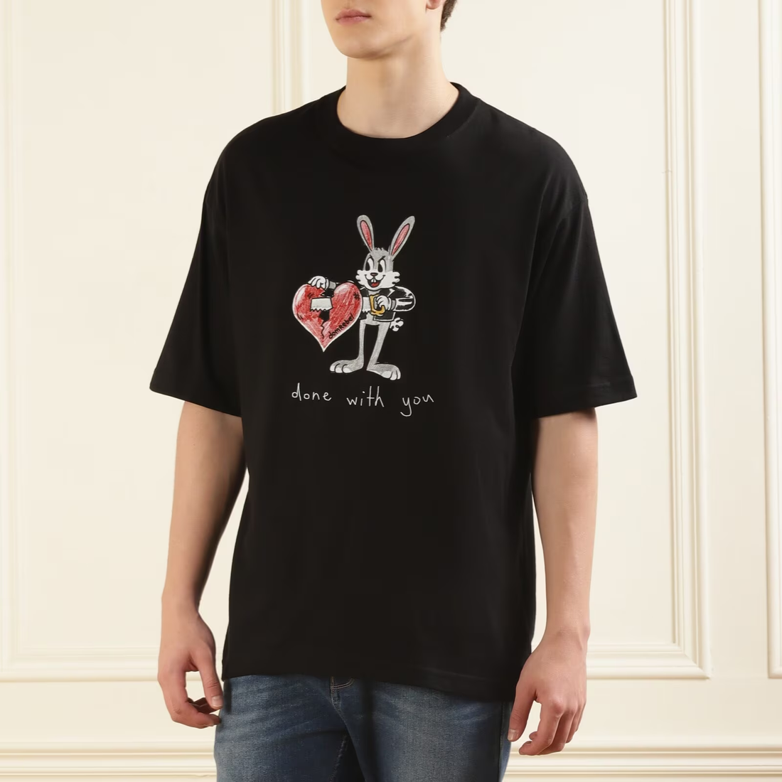Domrebel Men Black Breakup Oversized T-shirt