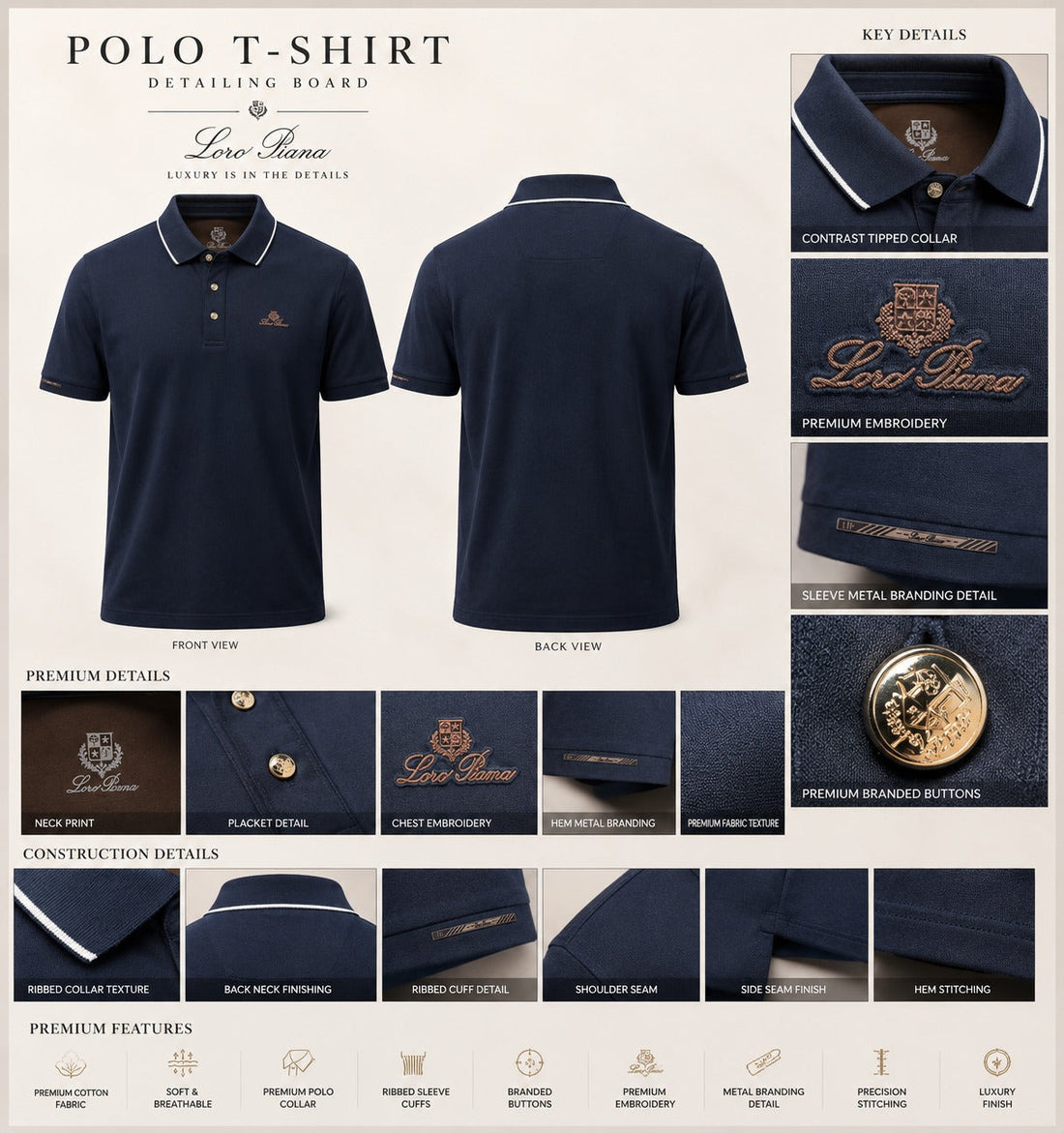 Deep Navy Crested Pique Polo Tee