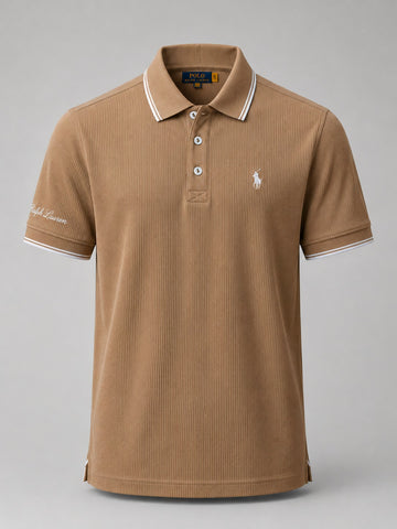 The Nomad Ribbed Polo — Biscuit / Tan