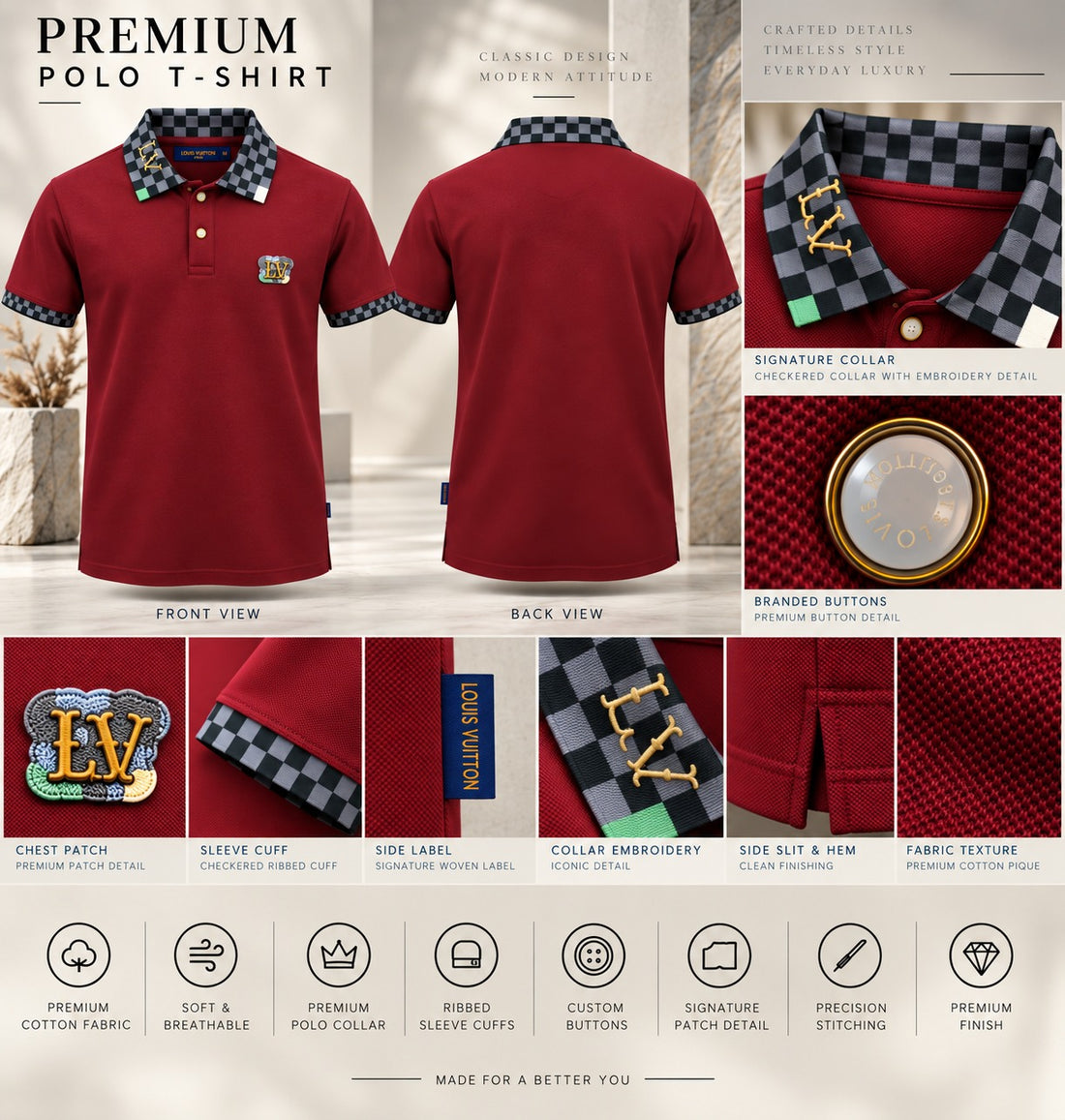 Crimson Checkmate Polo
