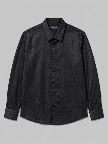 Cyan Damier-Infused Tailored Button-Down  Black  Shirt