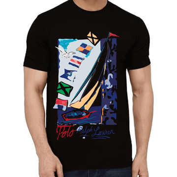 Ralph Boat Regular Fit Black Printed T-shirt