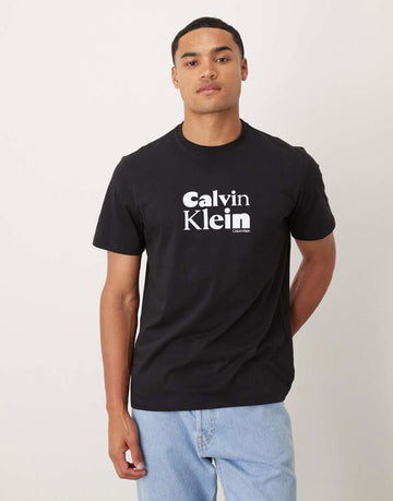 CALVIN KLEIN Jeans Large Logo Font T-shirt In Black And White
