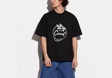 Strawberry Skater Black Oversized T Shirt In Pure Cotton