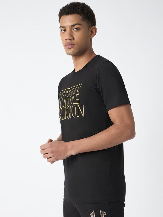 Golden Typography Printed Black T-shirt