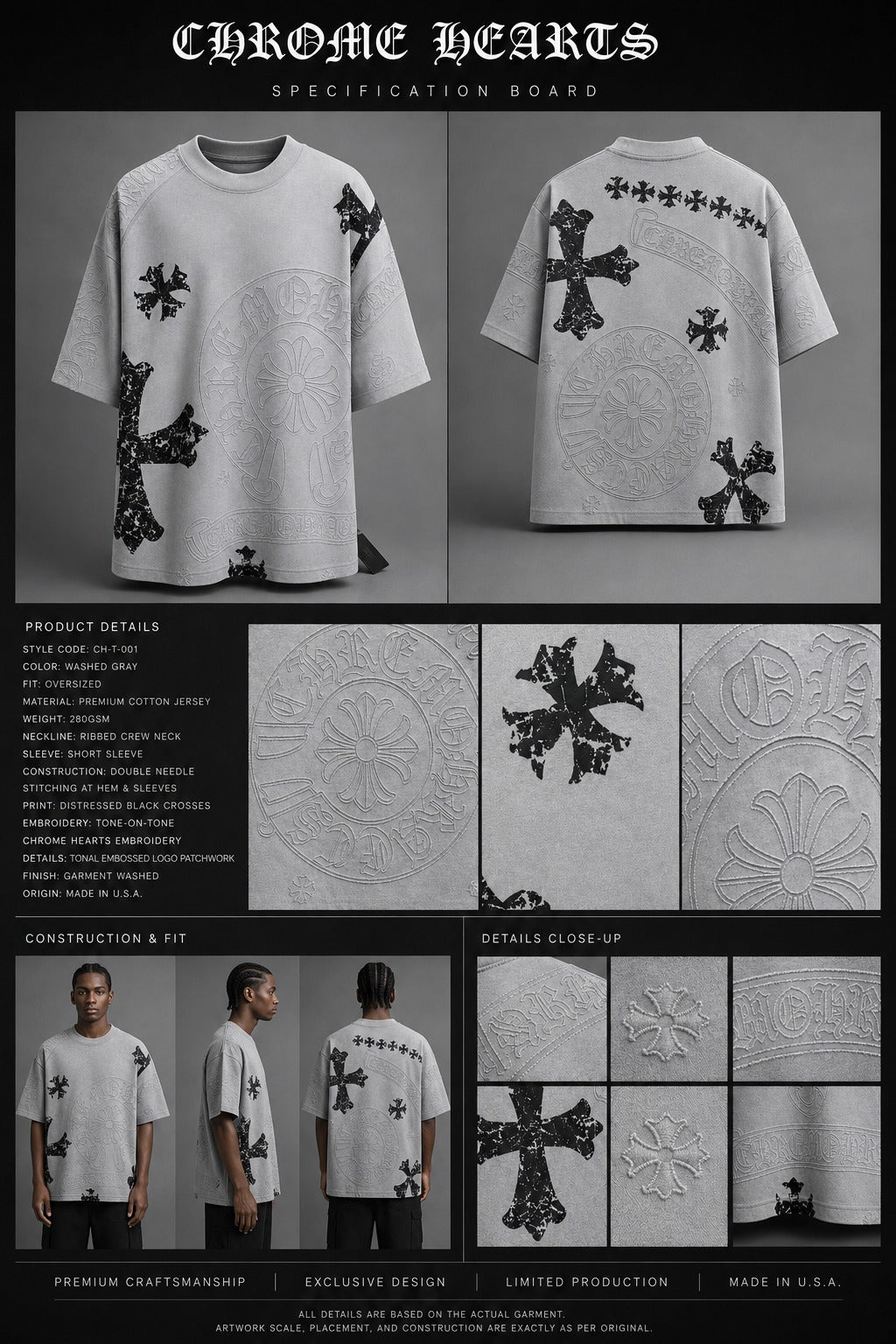 Distressed Cross Mixed-Media Oversized Tee