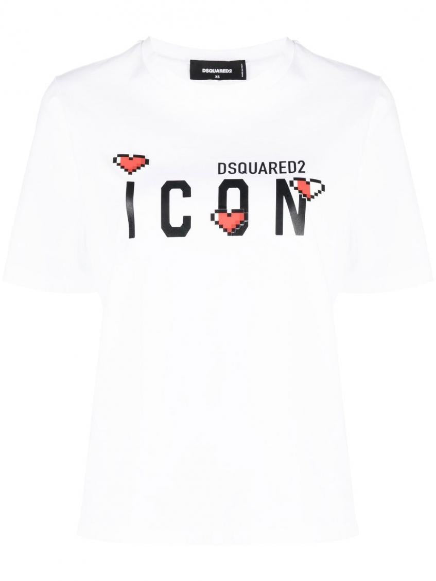 Heart Icon Logo Printed White T-Shirt