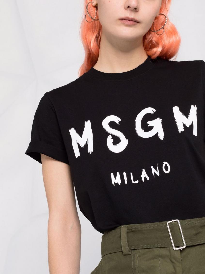MSGM Black Logo-print T-shirt