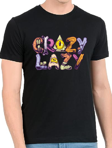Men's Crazy Lazy Print Tee Cotton Regular Round Neck T-Shirt
