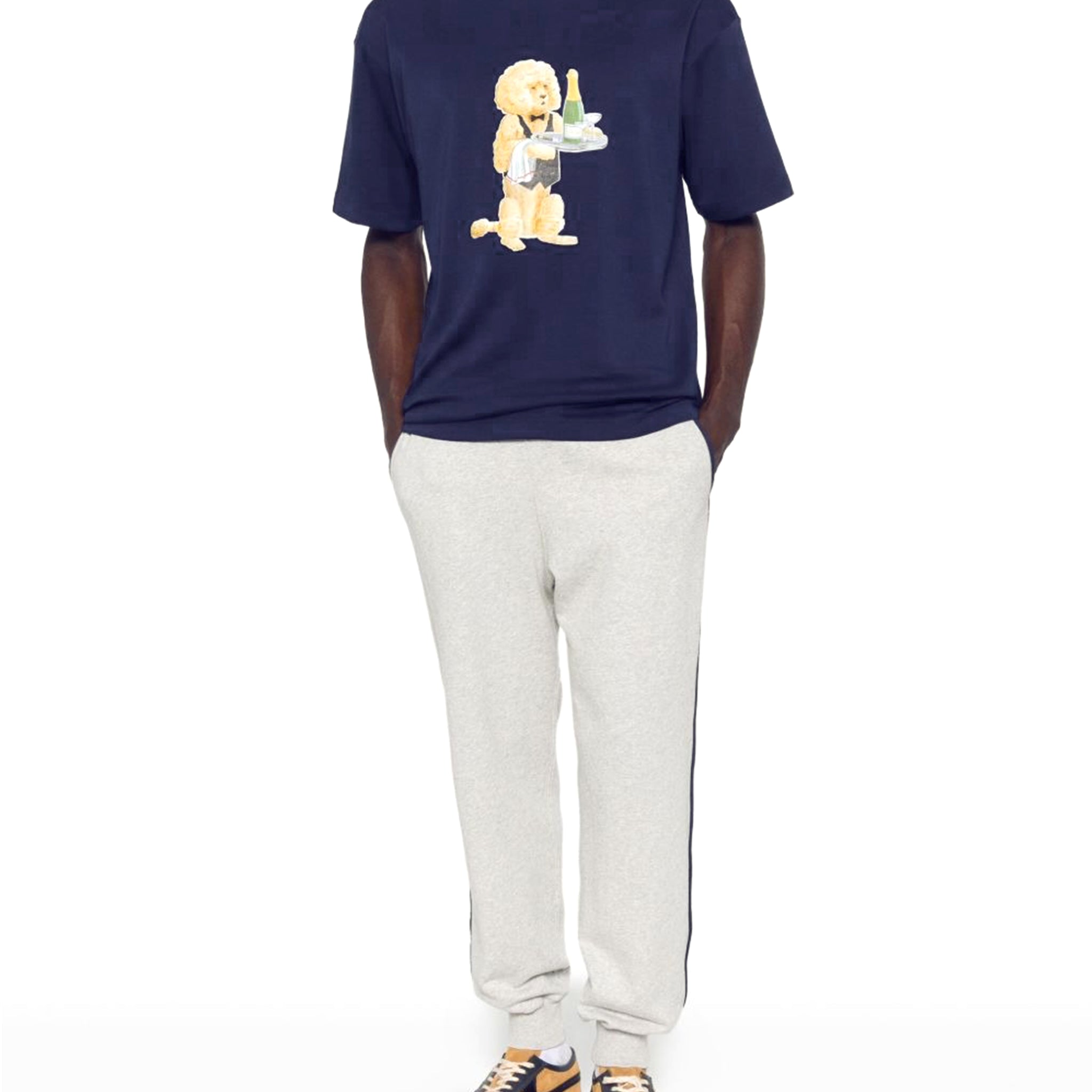 New Season  Drôle De Monsieur poodle-print navy blue T-shirt