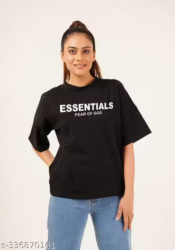 Essentials Women's Black Oversized Half Sleeve Loose Fit T-Shirt