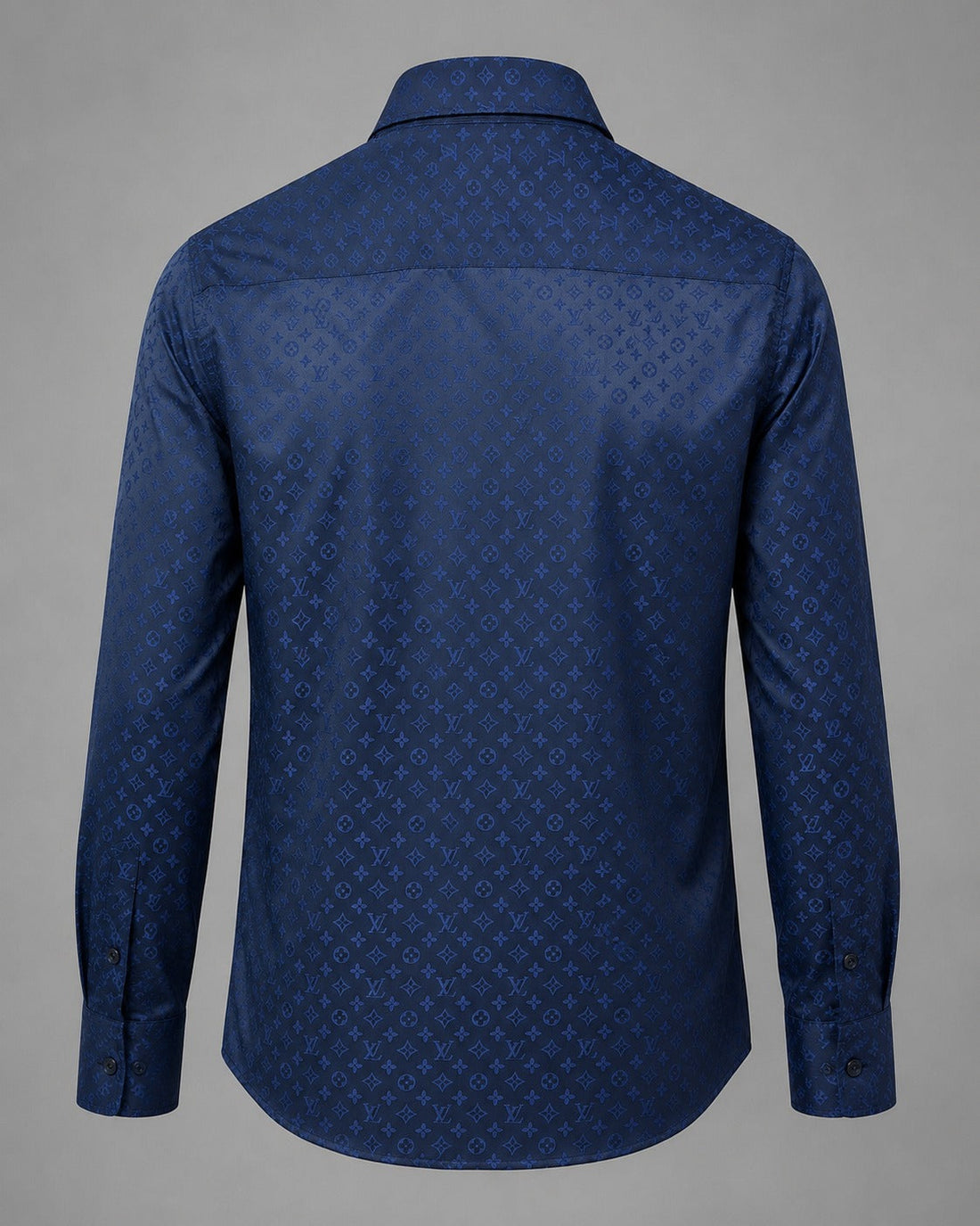 Cyan Damier-Infused Tailored Button-Down Shirt