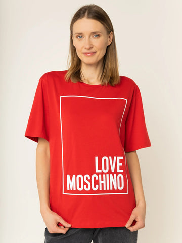 Women Red Big Box Branding Oversized Fit T-shirt