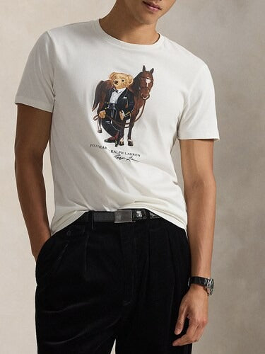 Men white lunar new year polo bear t-shirt