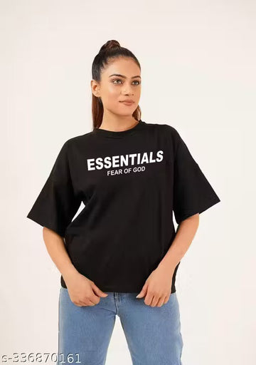 Essentials Women's Black Oversized Half Sleeve Loose Fit T-Shirt