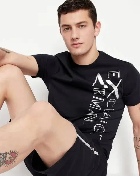 Contrasting Silver Logo Print Crew-Neck T-Shirt
