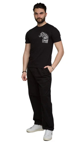 Tiger Head Chest Motif Fashion Black T-Shirt